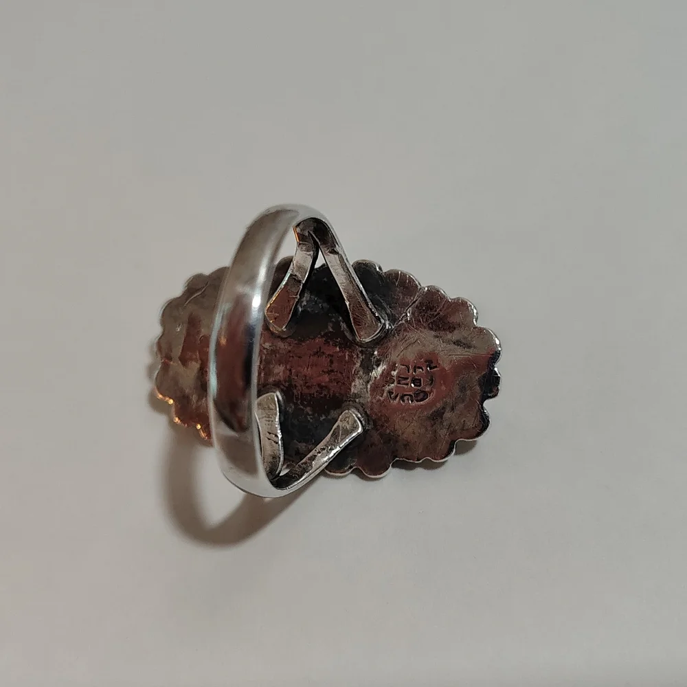 Sterling Silver‎ 925 Mexico Black Onyx Statement Ring Boho Gothic 7.5 Vintage